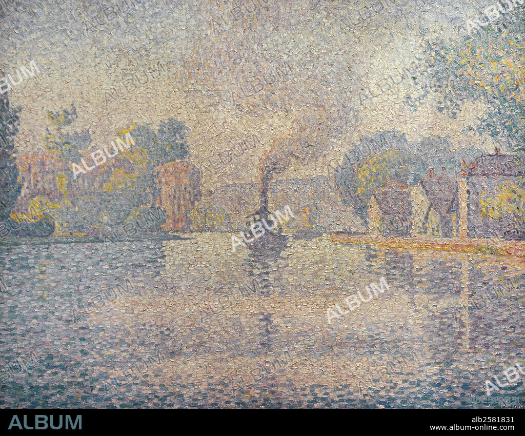 ARTE S. XX. FRANCIA. PAUL SIGNAC (1863-1935). Pintor neoimpresionista francés. Desarrolló la técnica puntillista. "El vapor Hirondelle en e Sena,1901. Oleo sobre lienzo. Galería Nacional de Praga. República Checa.