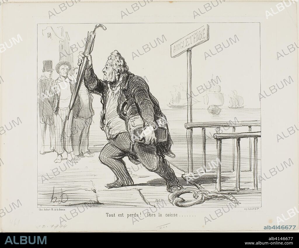 HONORE DAUMIER. "All is lost - save the cashbox". Honoré Victorin Daumier; French, 1808-1879. Date: 1848. Dimensions: 223 × 270 mm (image); 277 × 358 mm (sheet). Lithograph in black on white wove paper. Origin: France.
