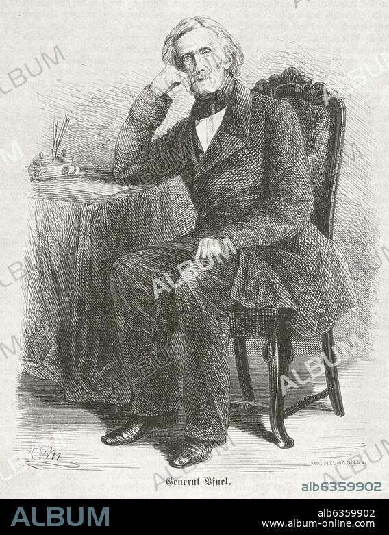 Pfuel, Ernst von preuß. General (befreundet mit dem Dichter Heinrich von Kleist) Jahnsfelde bei Müncheberg 3.11.1779-Berlin 3.12.1866.-Porträt.-Holzstich, 1865. Aus: Die Gartenlaube, 13.Jg., Nr.48, Leipzig (E.Keil) 1865, S.764.