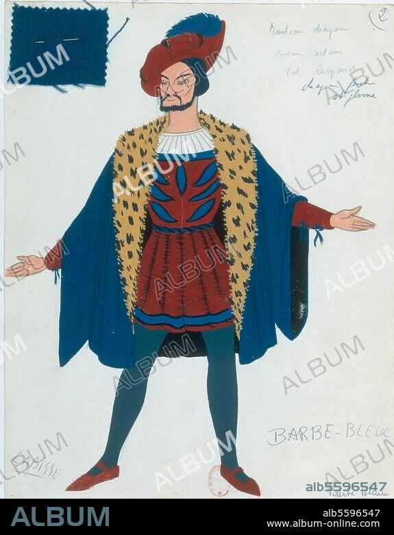 FÉLIX LABISSE. Bartók, Béla; Hungarian composer; 1881-945. Work: Duke Bluebeard's Castle. (op. 11; opera; Libr. Béla Balázs, 1911 ff.; première 1918). Bluebeard from a production at the Opéra in Paris. Drawing, undated, by Félix Labisse. (1905-1982). D 216 - O.C. 27, Barba bleue pl. 27. Paris, Bibliothèque de l'Opéra.