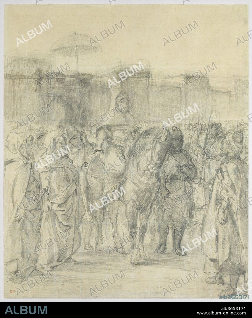 EUGENE DELACROIX. Study for "The Sultan of Morocco and His Entourage". Artist: Eugène Delacroix (French, Charenton-Saint-Maurice 1798-1863 Paris). Dimensions: Sheet: 23 1/2 × 19 9/16 in. (59.7 × 49.7 cm). Date: by 1845.