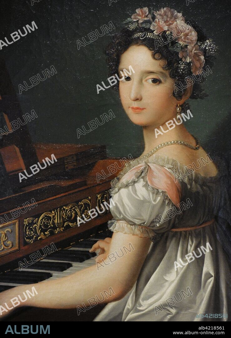Zacarías González Velázquez (1763-1834). Pintor español. Manuela González Velázquez tocando el piano, 1820-1821. Detalle. Museo Lázaro Galdiano. Madrid. España.