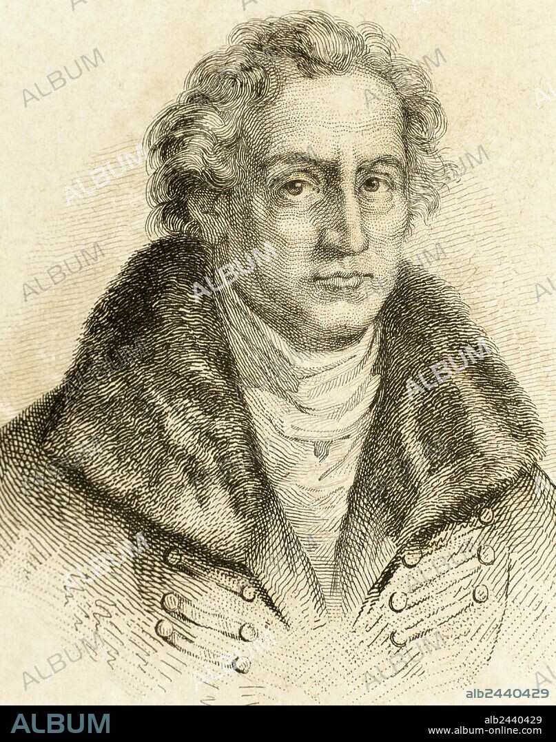 GOETHE, Johann Wolfgang von (Frankfurt del Main, 1749-Weimar,1832) Humanista y escritor alemán. Fué poeta, dramaturgo, novelista, crítico, investigador científico y ocupó diversos cargos en la corte de Weimar. Grabado del siglo XIX.