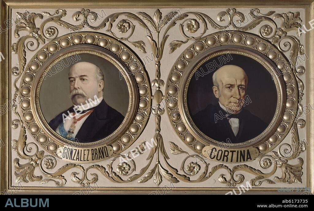JIMENEZ J / ESPINA J. SALON DE CONFERENCIAS - MEDALLON: LUIS GONZALEZ BRAVO (1878) Y MANUEL CORTINA Y ARENZANA (1899).