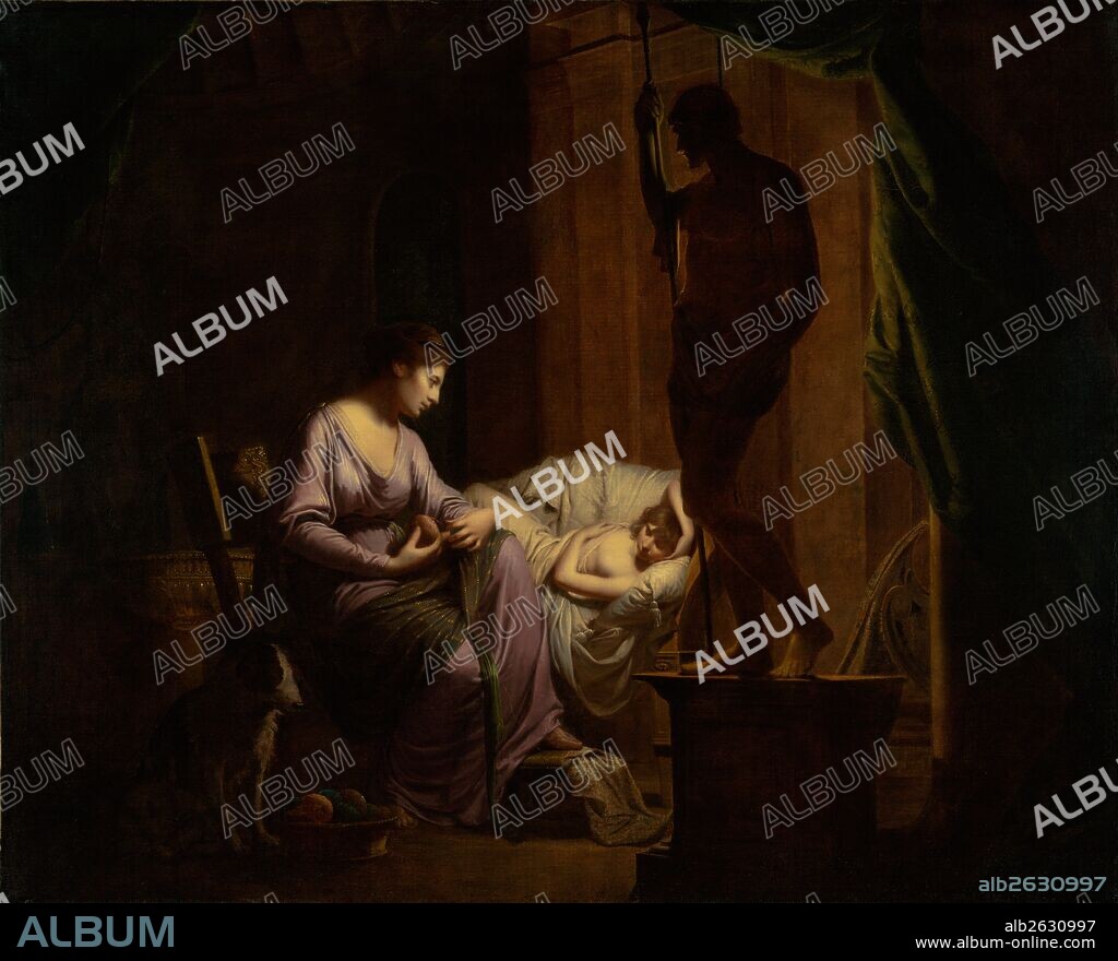 Penelope Unraveling Her Web; Joseph Wright of Derby, English, 1734 - 1797; 1783 - 1784; Oil on canvas; Unframed: 106 x 131.4 cm (41 3/4 x 51 3/4 in.), Framed: 120.3 x 145.4 x 6 cm (47 3/8 x 57 1/4 x 2 3/8 in.).