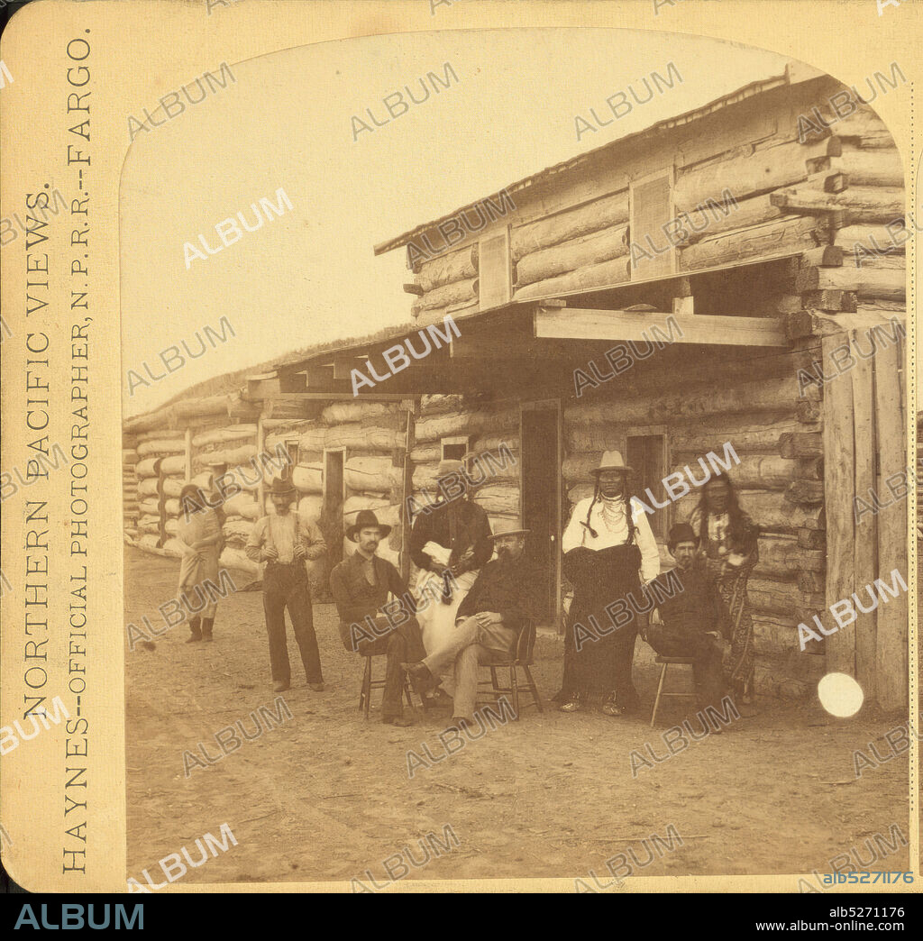 Traders store Ft. Berthold. Native and Euro-Americans at the trading post at Fort Berthold Agency., Haynes, F. Jay (Frank Jay) (1853-1921).
