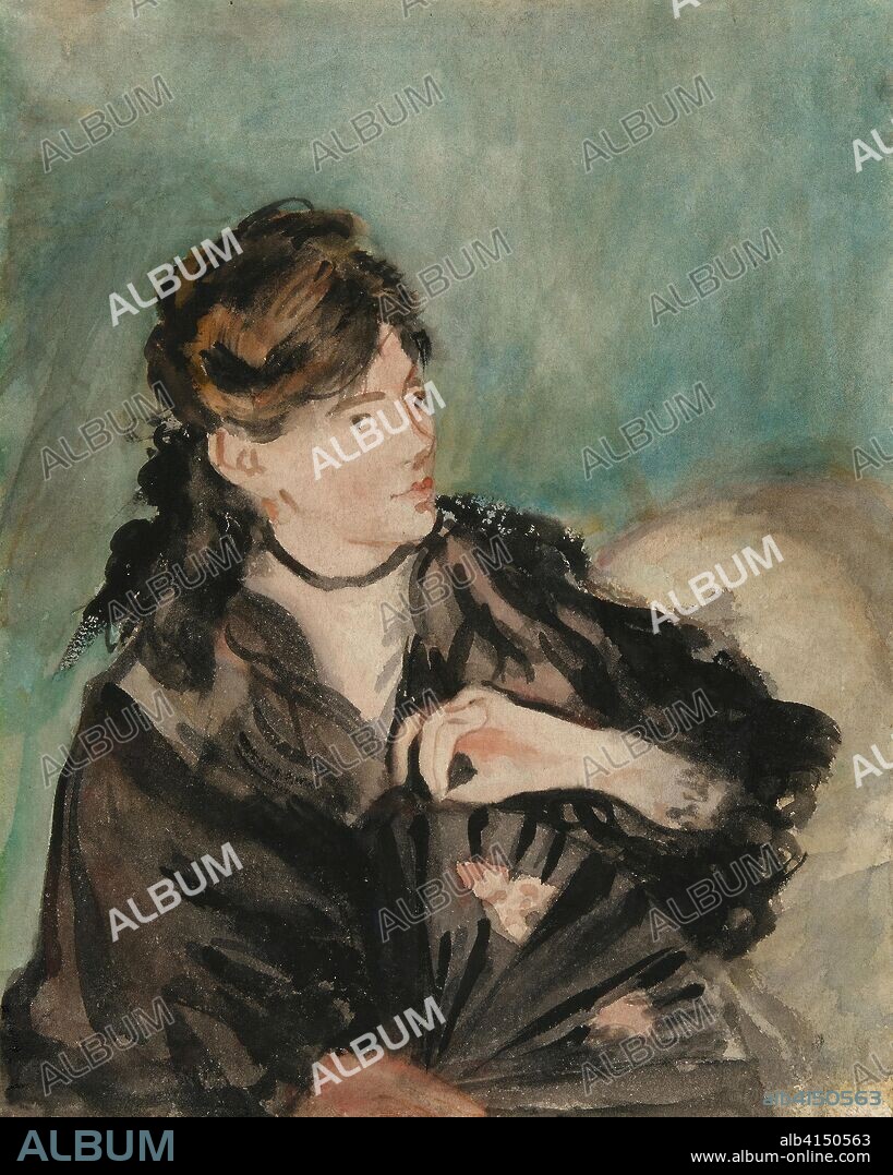 EDOUARD MANET. Portrait of Berthe Morisot with a Fan. Édouard Manet; French, 1832-1883. Date: 1874. Dimensions: 209 × 168 mm. Watercolor over traces of graphite on cream wove paper. Origin: France.