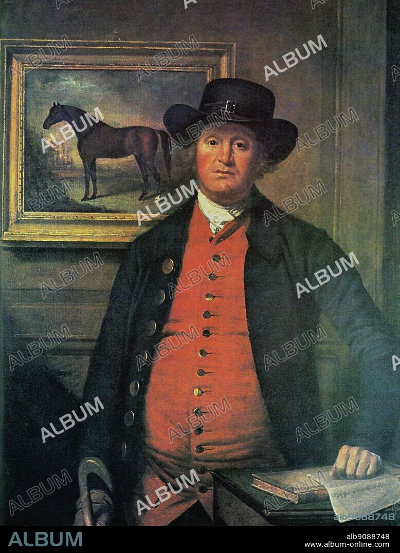 Richard Tattersall - Old Tatt - ( 1724 - 1795 ) painting by Thomas Beach . He started Tattersall ' s a horse auction market in 1766 near Hyde Park corner and his honesty and business sense soon attracted the nobility and the Jockey Club . He died as the head of the world 's first and greatest bloodstock auctioneers and owner of Highflyer , the champion racehorse of his day ( seen in the picture behind him ).