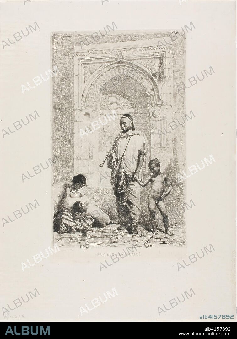 MARIANO FORTUNY Y MARSAL. Moroccan Family. Mariano José María Bernardo Fortuny y Carbó; Spanish, 1838-1874. Date: 1862. Dimensions: 236 x 140 mm. Etching on paper. Origin: Spain.