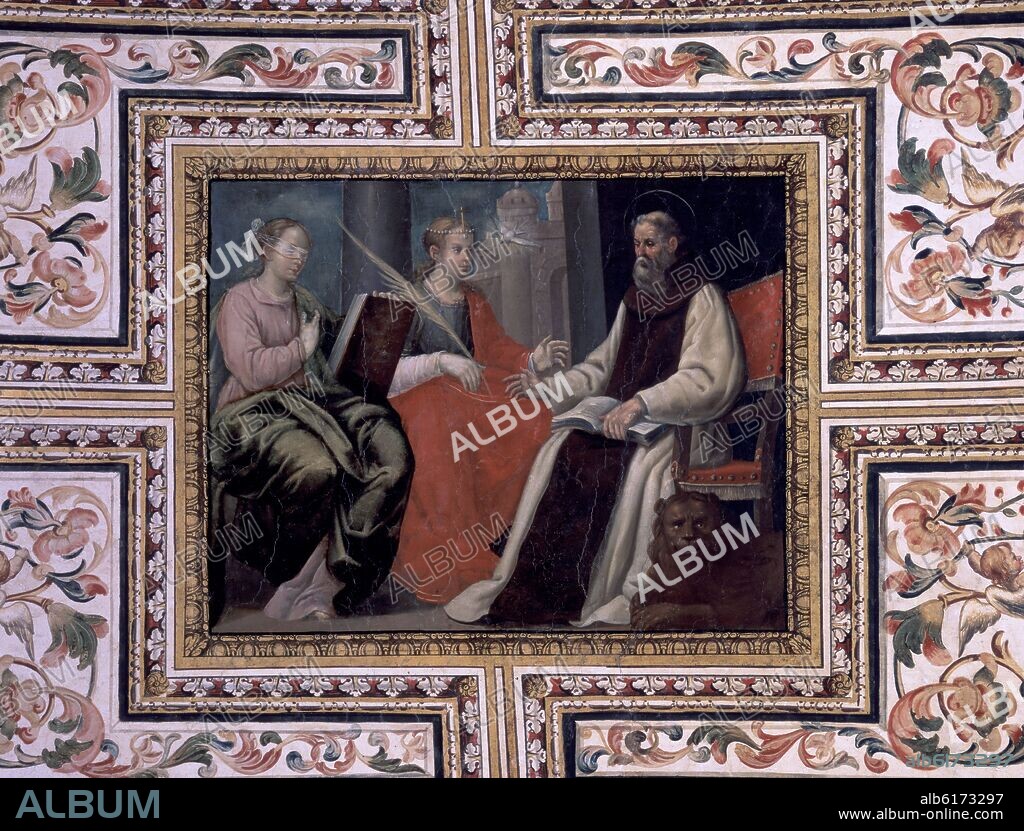 SACRISTIA-BOVEDA DE CAÑON-S XVII-DET S JERONIMO CON LOS MARTIRES-PINTURA ESPAÑOLA -.