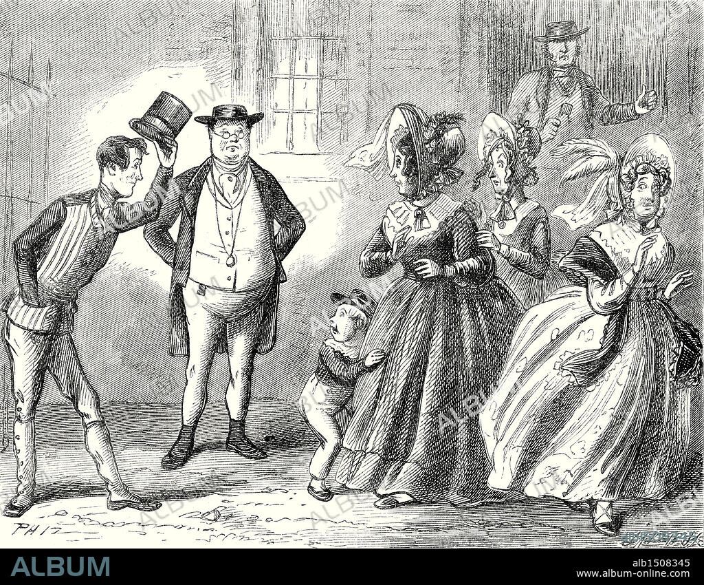 Pickwick Papers, “Mrs. Bardell screamed violently; Tommy roared; Mrs. Cluppins shrunk within herself; and Mrs. Sanders made off without more ado”.