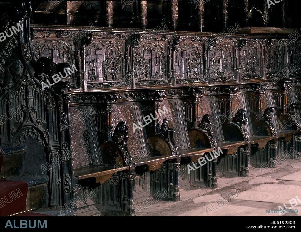 RODRIGO ALEMÁN. SILLERIA DEL CORO BAJO DE LA CATEDRAL DE TOLEDO REALIZADA ENTRE 1495 Y 1498 - GOTICO FINAL.