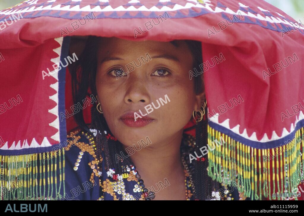 Portrait of a woman of the T'Boli tribe in traditional dress, an ethnic group, South Cotabato, island of Mindanao, Philippines, Southeast Asia, Asia.