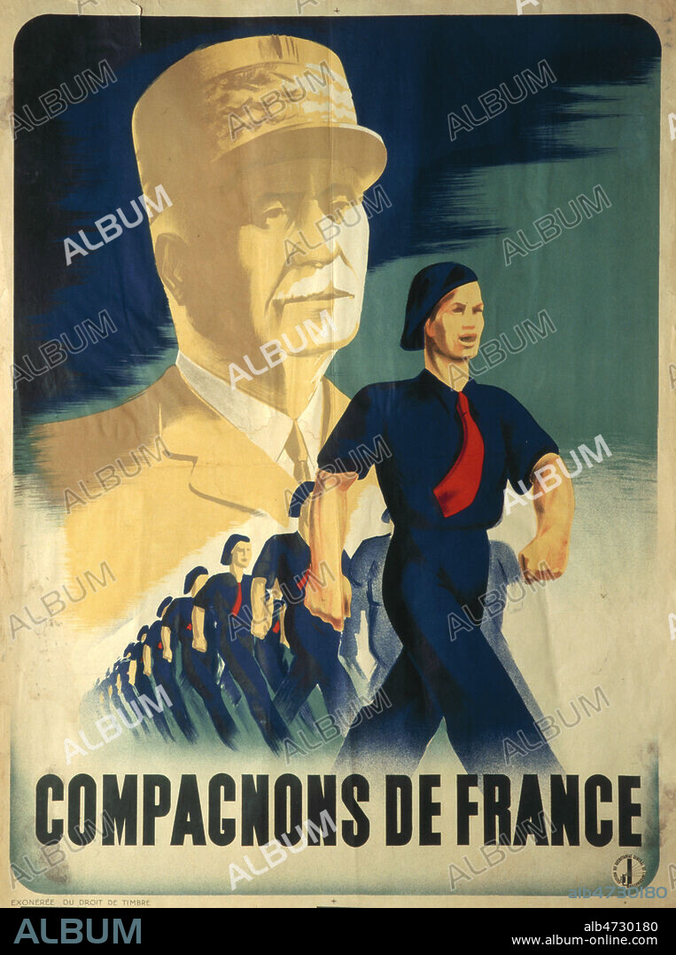 'Compagnons de France' avec a l'arriere-plan le Marechal PETAIN (1856-1951). Affiche de 1941. Credit : Collection IM/KHARBINE-TAPABOR.