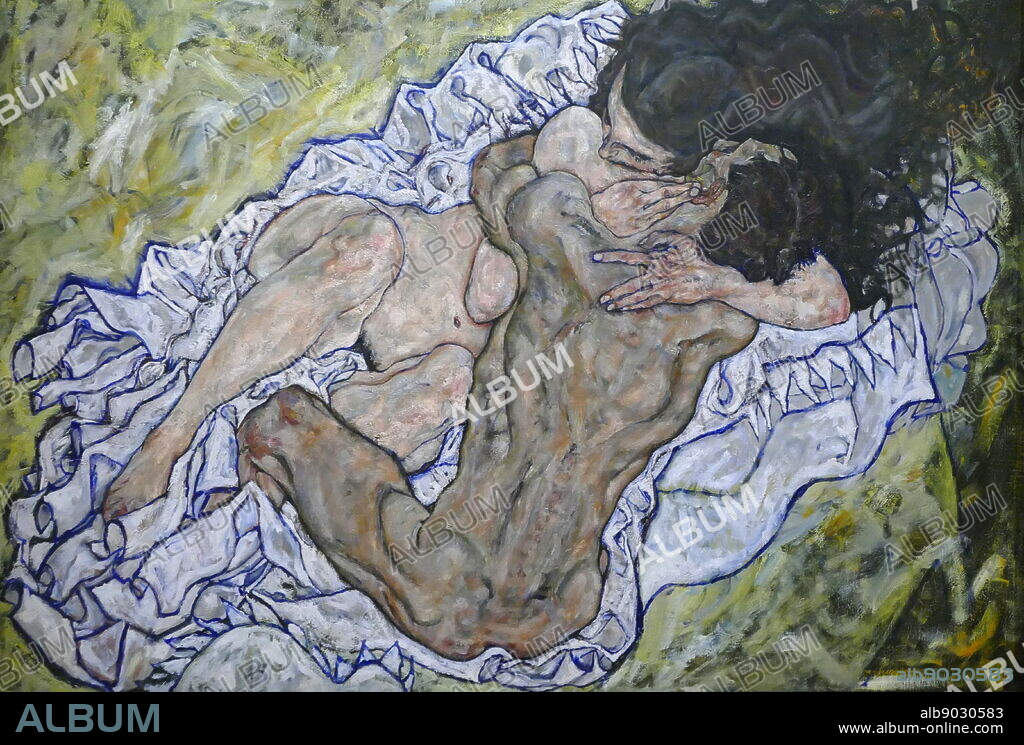 The Embrace, 1917. Oil on canvas by Egon Schiele. Egon Leo Adolf Ludwig Schiele (12 June 1890 - 31 October 1918) was an Austrian Expressionist painter. A protege of Gustav Klimt, Schiele was a major figurative painter of the early 20th century.
