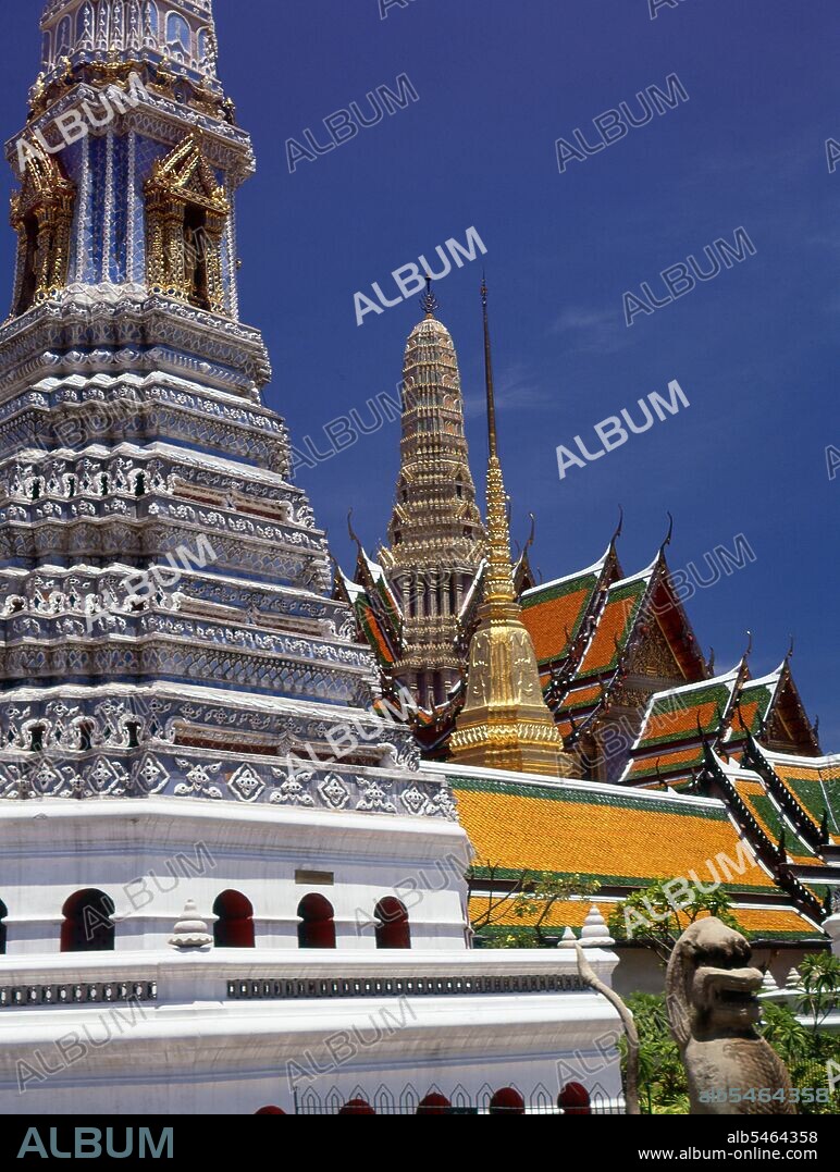 Wat Phra Kaew (Temple of the Emerald Buddha); full official name Wat Phra Si Rattana Satsadaram is regarded as the most sacred Buddhist temple in Thailand. It is located within the precincts of the Grand Palace. The Grand Palace served as the official residence of the Kings of Thailand from the 18th century onwards. Construction of the Palace began in 1782, during the reign of King Rama I, when he moved the capital across the river from Thonburi to Bangkok.
