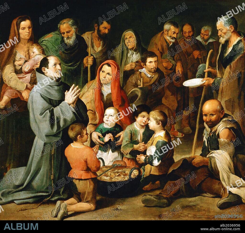 BARTOLOMÉ ESTEBAN MURILLO. Bartolomé Esteban Murillo / 'San Diego de Alcalá dando de comer a los pobres', 1645-1646, Óleo sobre lienzo, 170 x 186 cm.