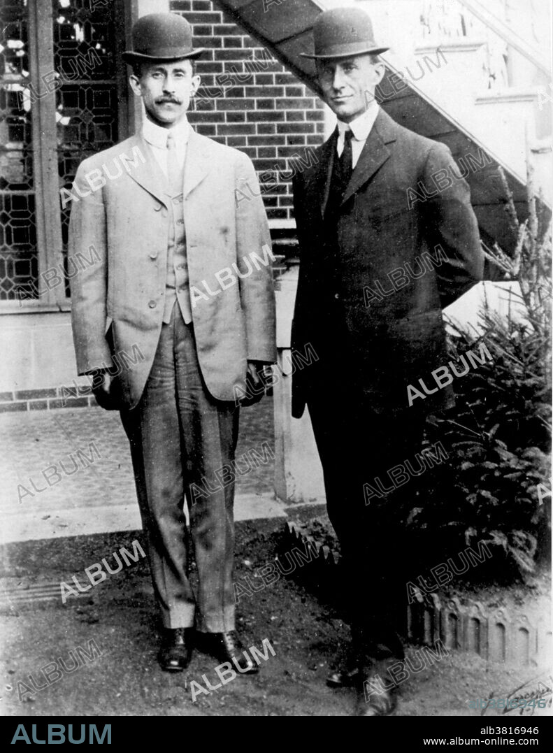 Orville and Wilbur Wright pose for the camera, 1909. Orville Wright (1871-1948) and his brother Wilbur (1867-1912), were two Americans credited with inventing and building the world's first successful airplane and making the first controlled, powered and sustained heavier-than-air human flight, on December 17, 1903. In the two years afterward, the brothers developed their flying machine into the first practical fixed-wing aircraft. Although not the first to build and fly experimental aircraft, the Wright brothers were the first to invent aircraft controls that made fixed-wing powered flight possible. Neither brother married. Wilbur once quipped that he "did not have time for both a wife and an airplane." He became ill on a business trip to Boston in April 1912 and was diagnosed with typhoid fever. He lingered in and out of consciousness for several weeks until he died, at age 45. Orville died in 1948, after his second heart attack, having lived from the horse-and-buggy age to the dawn of supersonic flight.