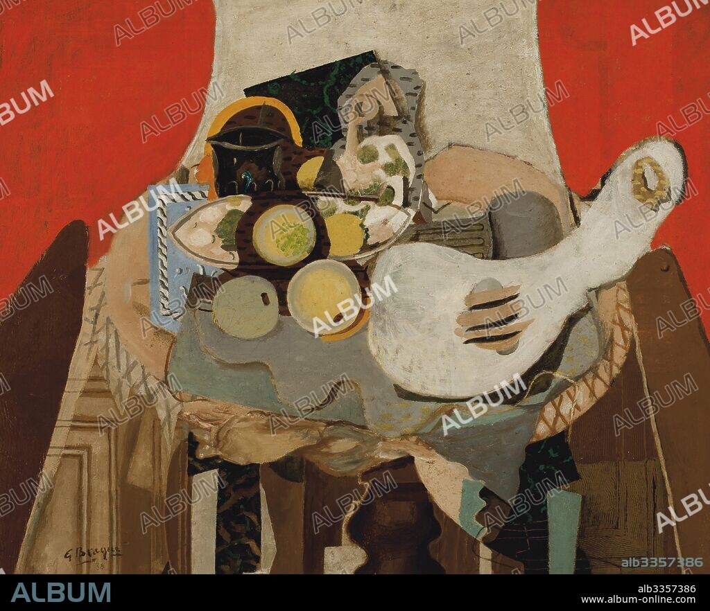 GEORGES BRAQUE. Nature morte à la guitare (rideaux rouge).