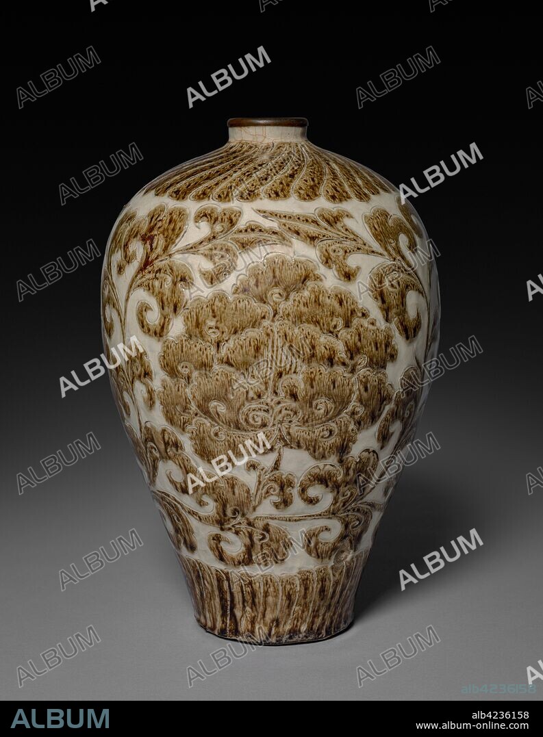 Meiping Vase: Cizhou Ware, 1100s. China, Northern Song dynasty (960-1127). Buff stoneware with carved underglaze slip decoration; diameter: 20.7 cm (8 1/8 in.); overall: 34.3 cm (13 1/2 in.).