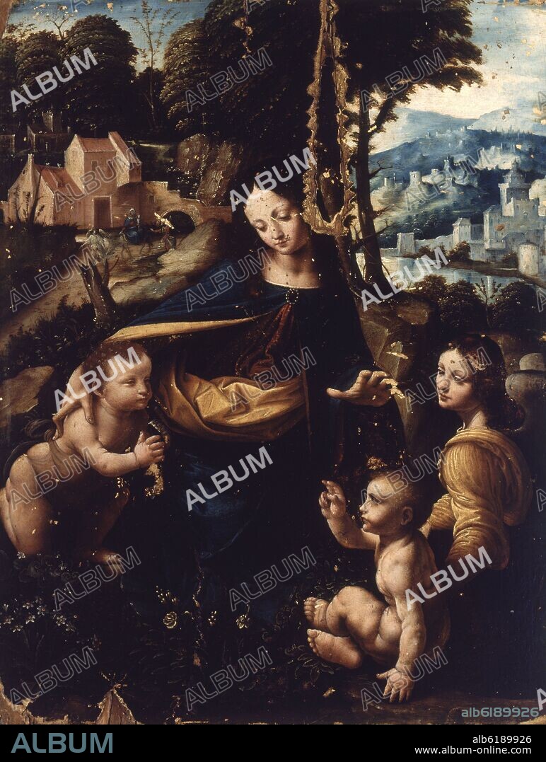 LA VIRGEN CON EL NIÑO Y SAN JUAN BAUTISTA - SIGLO XVI - RENACIMIENTO ITALIANO.