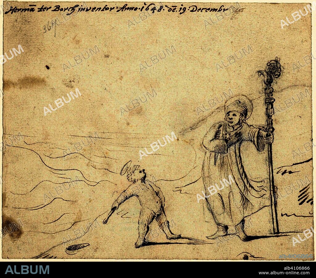 Saint Augustine and the child by the sea. Draughtsman: Harmen ter Borch (mentioned on object). Dating: 19-Dec-1648. Place: Zwolle. Measurements: h 139 mm × w 169 mm.