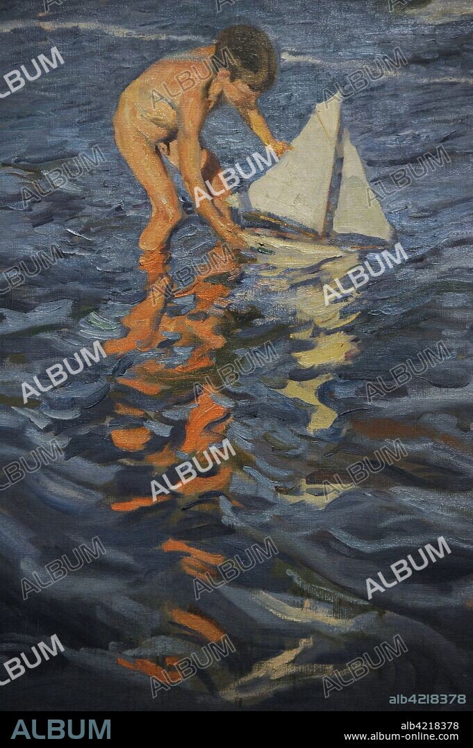 Joaquin Sorolla y Bastida (1863-1923). Spanish painter. The Little Sailing Boat (El Balandrito), 1909. Painted in the Valencian Beach of El Caba–al. Detail. Sorolla Museum. Madrid. Spain.