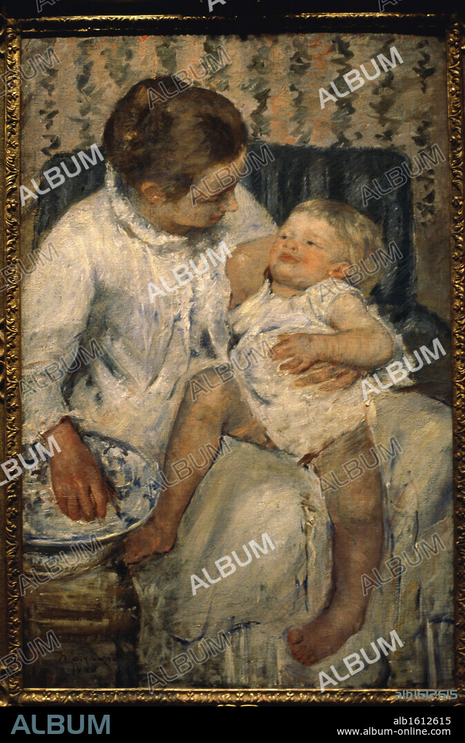 MARY STEVENSON CASSATT. Mother Bathing Her Child   1880  Mary Cassatt (1845-1926/American)   Oil on canvas  Los Angeles County Museum of Art, Los Angeles.