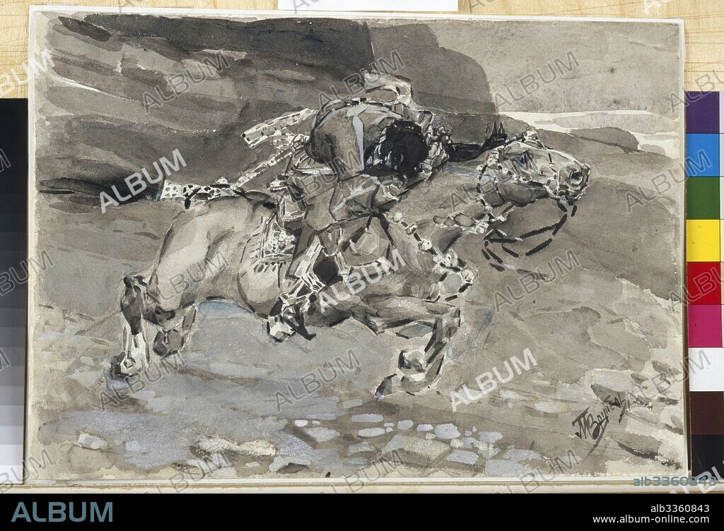 MIKHAIL ALEXANDROVICH VRUBEL. Horseman. Illustration to the poem "The Demon" by Mikhail Lermontov.