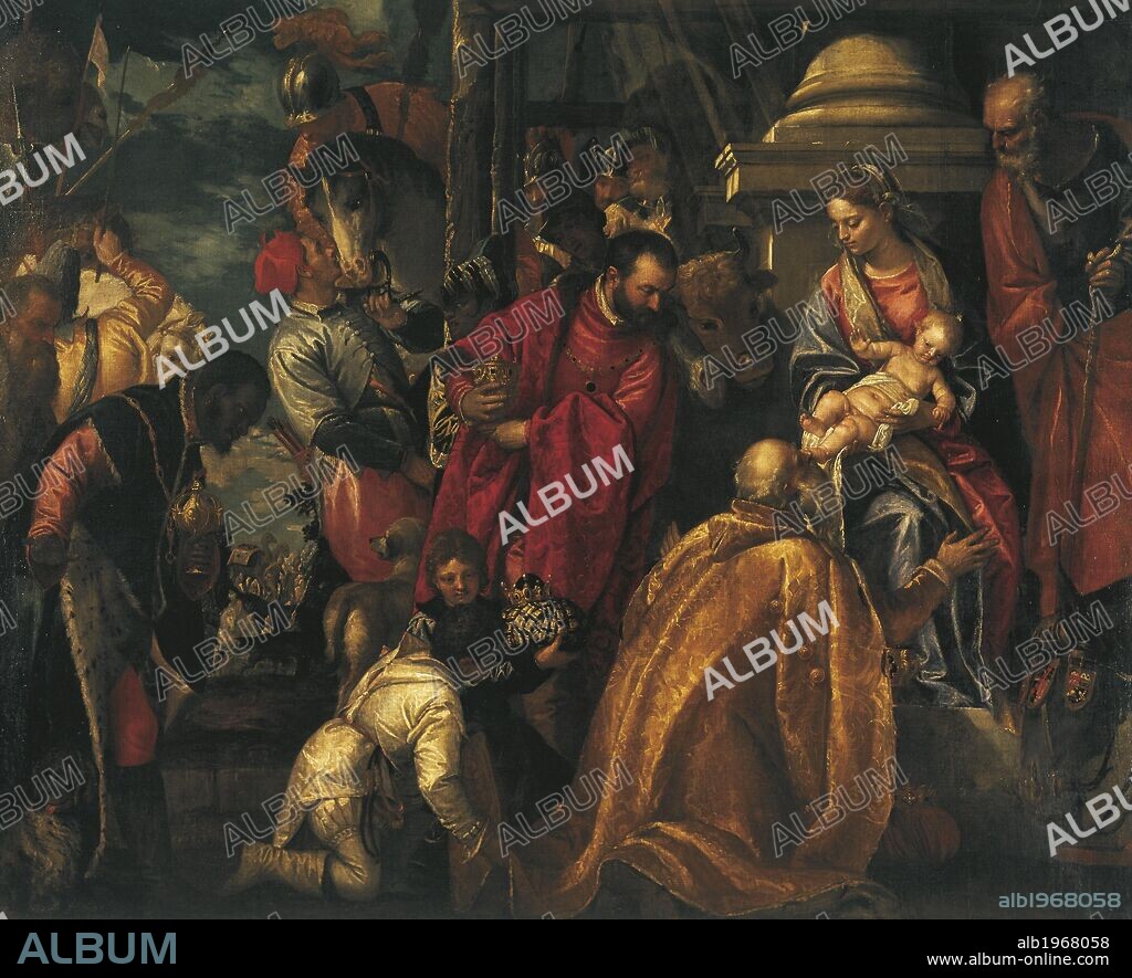 Adoration of the Magi, ca 1580, by Paolo Veronese (1528-1588), oil painting, Church of Santa Corona, Vicenza, Veneto. Detail. Italy, 16th century.