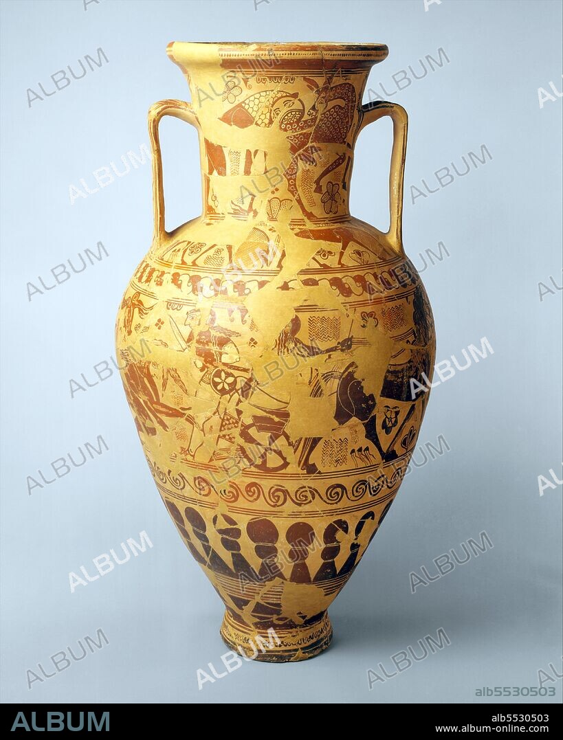 An amphora (English plural: amphorae or amphoras) is a type of container of a characteristic shape and size, descending from at least as early as the Neolithic Period. Amphorae were used in vast numbers for the transport and storage of various products, both liquid and dry, but mostly for wine. It is most often ceramic, but examples in metals and other materials have been found. Stoppers of perishable materials, which have rarely survived, were used to seal the contents. Two principal types of amphorae existed: the neck amphora, in which the neck and body meet at a sharp angle; and the one-piece amphora, in which the neck and body form a continuous curve. Neck amphorae were commonly used in the early history of ancient Greece, but were gradually replaced by the one-piece type from around the 7th century BCE.
