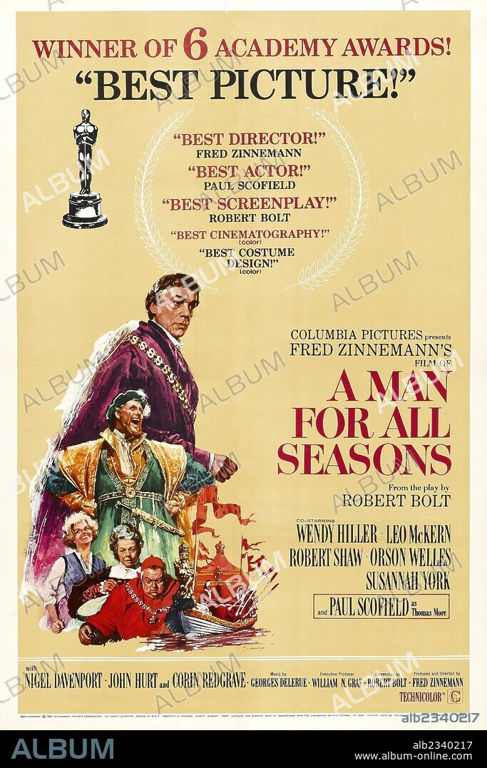 Poster de UN HOMBRE PARA LA ETERNIDAD, 1966 (A MAN FOR ALL SEASONS), dirigida por FRED ZINNEMANN. Copyright COLUMBIA PICTURES.