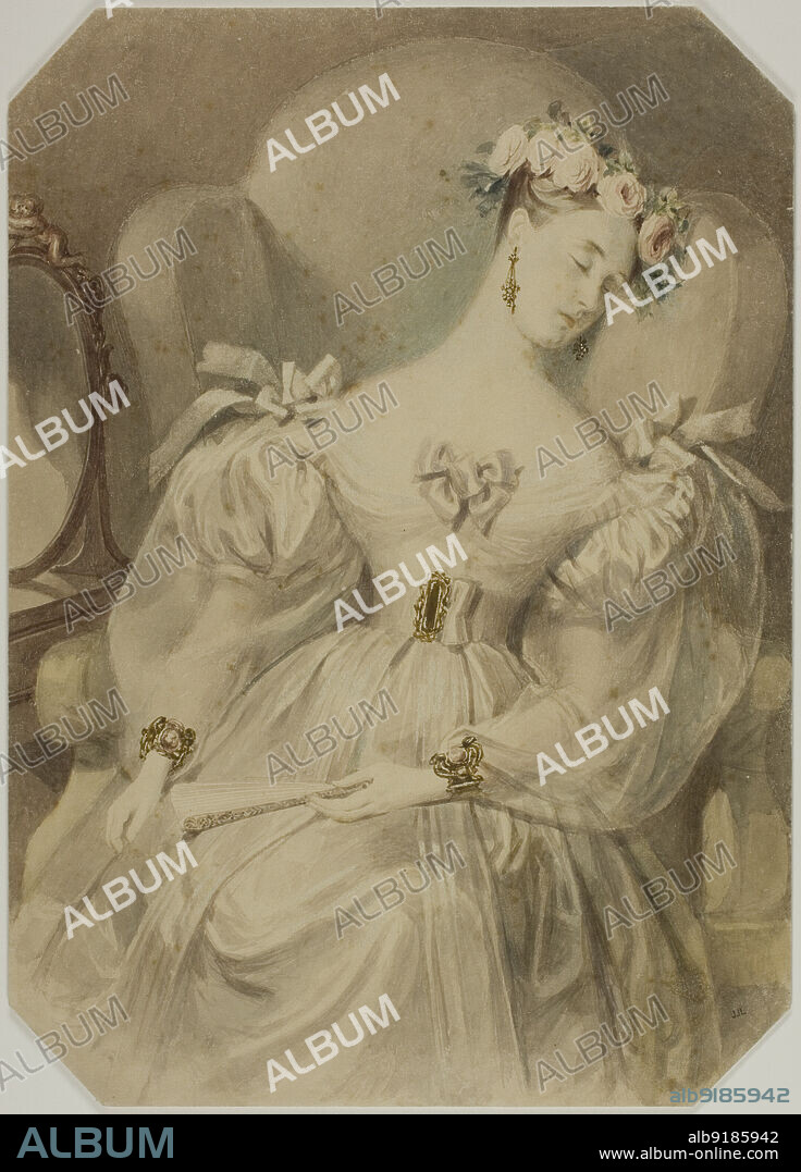 ALFRED CHALON. Woman in Evening Dress Asleep in Armchair, c. 1840. Attributed to Alfred Edward Chalon.