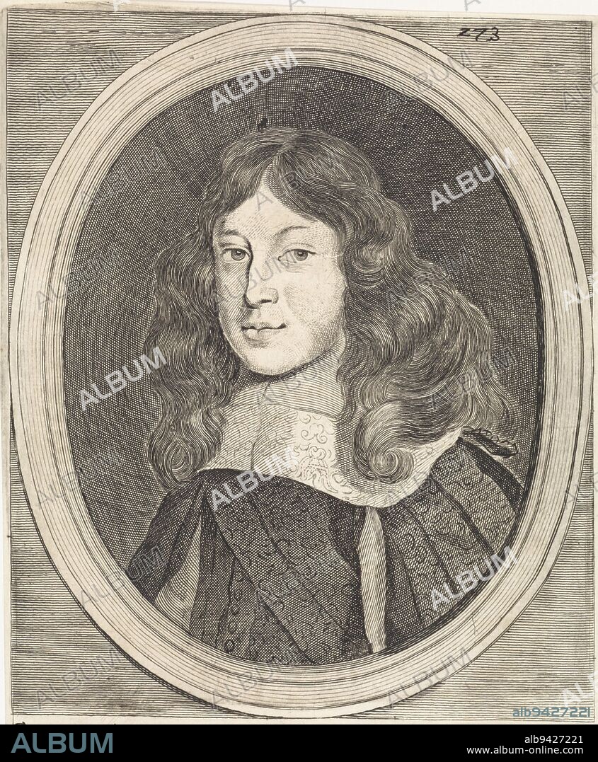 Portrait of Archduke Charles Joseph of Austria Numbered top right: 273, Portrait of Archduke Charles Joseph of Austria, print maker: Franciscus van der Steen, (mentioned on object), intermediary draughtsman: Adriaen van Bloemen, (mentioned on object), publisher: Giovanni Battista Hacque, (possibly), Vienna, 1670 - 1674, paper, engraving, h 228 mm × w 157 mm.