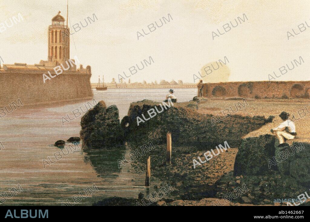 HISTORIA DE MEXICO. VERACRUZ Y EL FUERTE DE SAN JUAN DE ULLOA O ULUA. Golfo de México. Estado de Veracruz). Litografía de principios del siglo XIX.