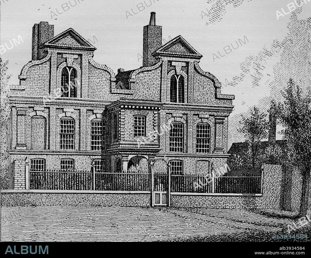 The Old Manor House, Hackney, 1800 (1911). Shacklewell House, the manor house of the estate of Shacklewell, was the residence of the Heron family in the 16th century, including Giles Heron, who was married to Cecily, the youngest daughter of Sir Thomas More. After Giles' execution for treason, the house passed to the Rowes, and was sold by Henry Rowe in c1700 to the Tyssen family. From London - North of the Thames, by Sir Walter Besant. [Adam & Charles Black, London, 1911].