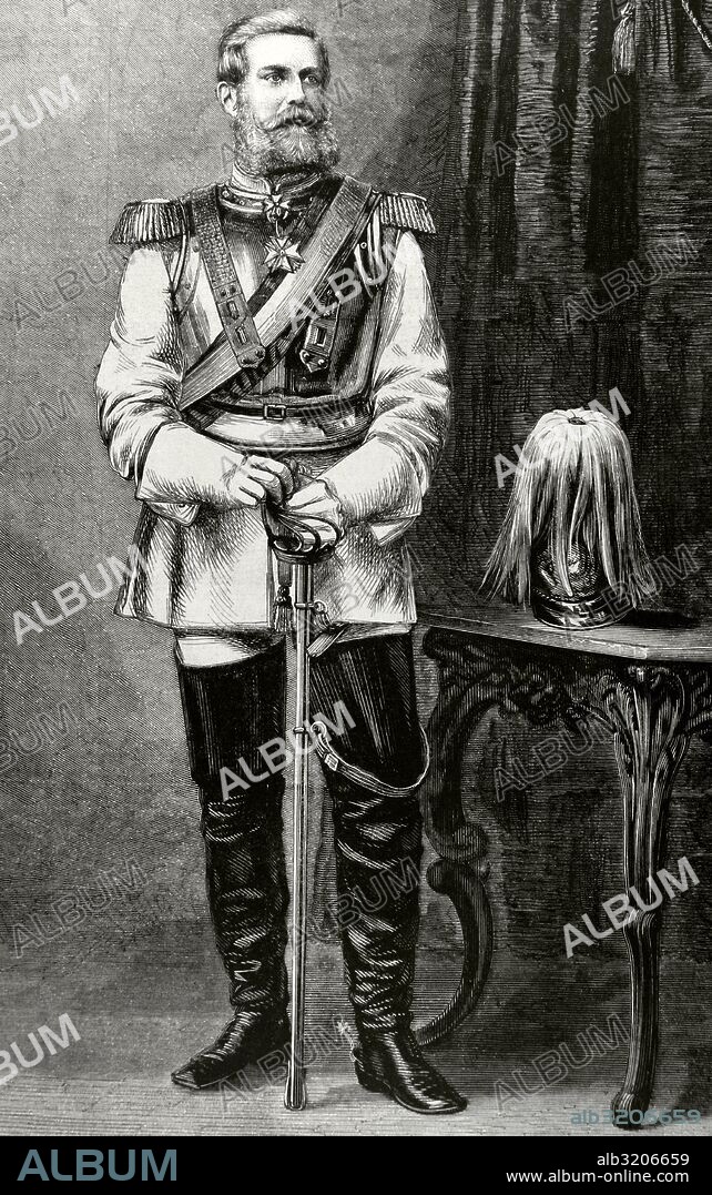 FEDERICO III (Potsdam, 1831-Potsdam,1888). Rey de Prusia y emperador de Alemania (9 marzo-15 junio 1888). Retrato. Grabado de la Ilustración Española y Americana, 1870.