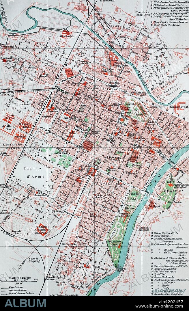 city map from the year 1892: Turin, Torino, Italy, digital improved reproduction of an original print from the year 1895.