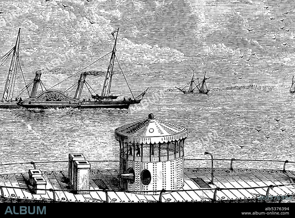 Historical drawing, US-American history, 19th century, a US-American iron-clad gunboat in the American Civil War, about 1862
