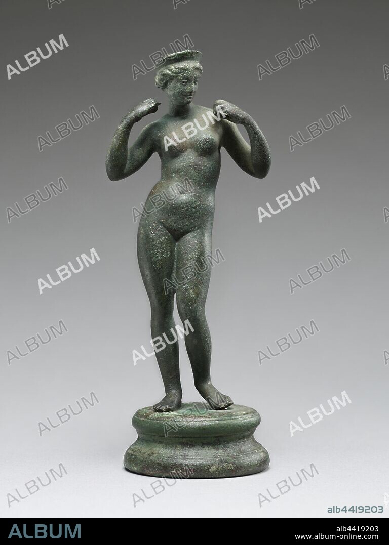 Statuette of Venus on Round Base, Unknown, Asia Minor (?), 1st century A.D., Bronze, 17 × 6.4 × 6.4 cm (6 11/16 × 2 1/2 × 2 1/2 in.).
