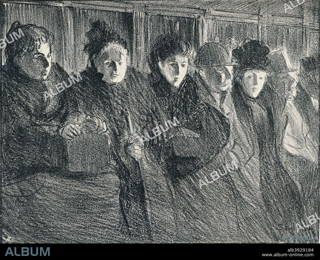 Inside A Tramcar, 1896. After a Lithograph by Theophile Alexandre Steinlen (1859-1923). From The Studio Volume Twelve by [London Offices of the Studio V, London, 1898].
