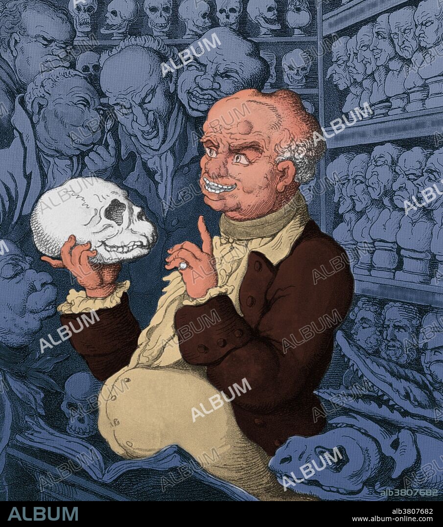 19th century caricature of Gall showing a skull to a group of his followers. Franz Josef Gall (March 9, 1758 - August 22, 1828) was a neuroanatomist, physiologist, and founder of phrenology. His contributions to the field of neuropsychology were controversial at the time and now widely referred to as pseudoscience. Based on his early observations about the skull sizes and facial features of his classmates, Gall developed the theory of Organology and the method of Cranioscopy that would later be known as Phrenology. His version of Organology states that the mind is a collection of independent entities housed within the brain. Cranioscopy is a method to determine the personality and development of mental and moral faculties on the basis of the external shape of the skull. His study of phrenology helped establish psychology as a science, contributed to the emergence of the naturalistic approach to the study of man, and played an important part in the development of evolutionist theories, anthropology, and sociology. He died in 1828, at the age of 70.