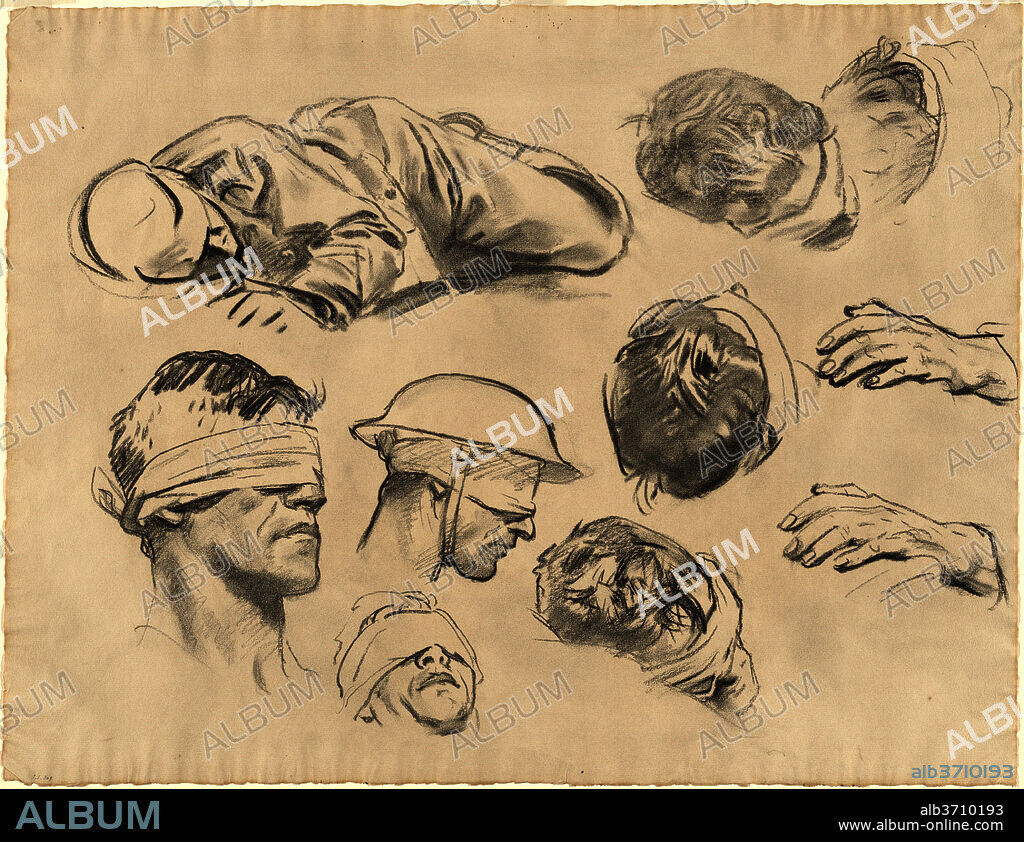 JOHN SINGER SARGENT. Studies for "Gassed". Dated: 1918-1919. Dimensions: sheet: 47.31 × 61.6 cm (18 5/8 × 24 1/4 in.). Medium: charcoal on laid paper.