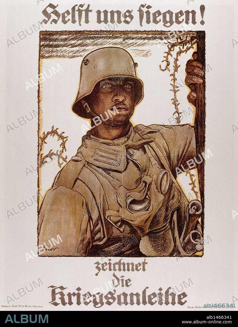 I GUERRA MUNDIAL (1914-1918). Cartel "AYUDANOS A GANAR", obra de Fritz ERLER (1868-1940), editado por el gobierno alemán.