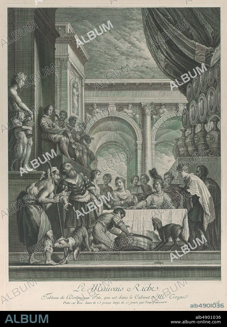Jean-Baptiste Haussard, Parable of Lazarus and Dives, Jean-Baptiste Haussard (French, Paris 1679 or 16801749 Paris), After Domenico Fetti (Italian, Rome (?) 1591/921623 Venice), 172940, Etching and engraving, Plate: 17 11/16 × 12 13/16 in. (44.9 × 32.5 cm), Sheet: 20 7/8 × 15 1/16 in. (53.1 × 38.3 cm), Prints.