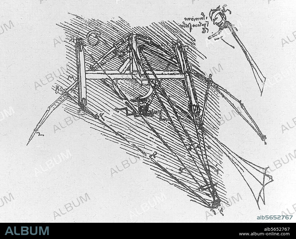 Leonardo da Vinci. 1452-1519. Flying machine. Drawing. Ms. B, fol. 75 recto. Paris, Bibliothèque de l'Institut de France.