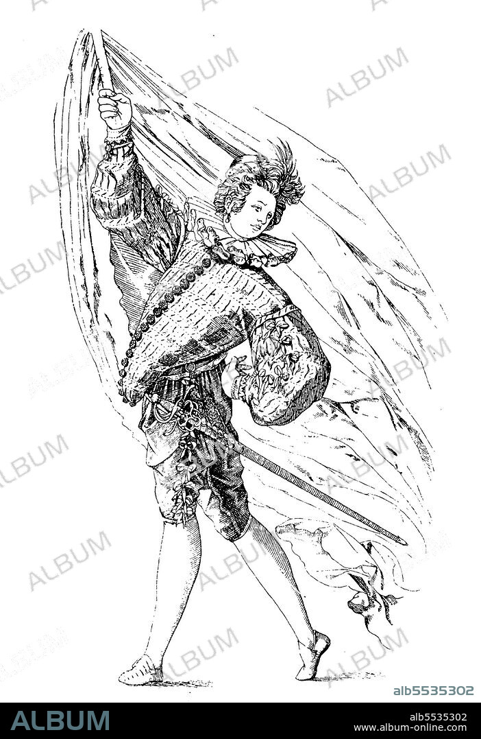 Costume with panseron, la polonaise, goose bum, and a Ruff clothing, Bearer of the banner in the dutch war, 1585, History of fashion, costume story .