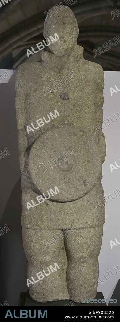 Castro culture. Statue of a castreño warrior, called Lusitanian. 1st century AD. Granite. Castro do Outerio Lesenho, Boticas, Vila Real, Portugal. National Archaeology Museum. Lisbon, Portugal.