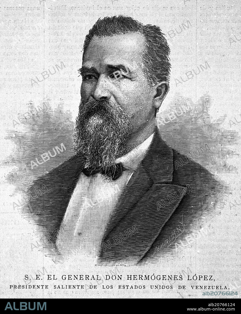EL GENERAL DON HERMOGENES LOPEZ PRESIDENTE SALIENTE DE VENEZUELA - GRABADO S XIX.