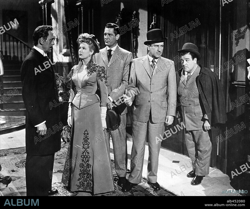 BORIS KARLOFF, BUD ABBOTT, CRAIG STEVENS, HELEN WESTCOTT and LOU COSTELLO in ABBOTT AND COSTELLO MEET DR. JEKYLL AND MR. HYDE, 1953, directed by CHARLES LAMONT. Copyright UNIVERSAL INTERNATIONAL.